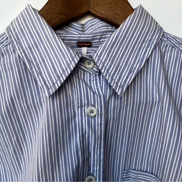 NWT Free People Tie It In A Bow Oversized Striped Button Down Shirt XS - Picture 9 of 13